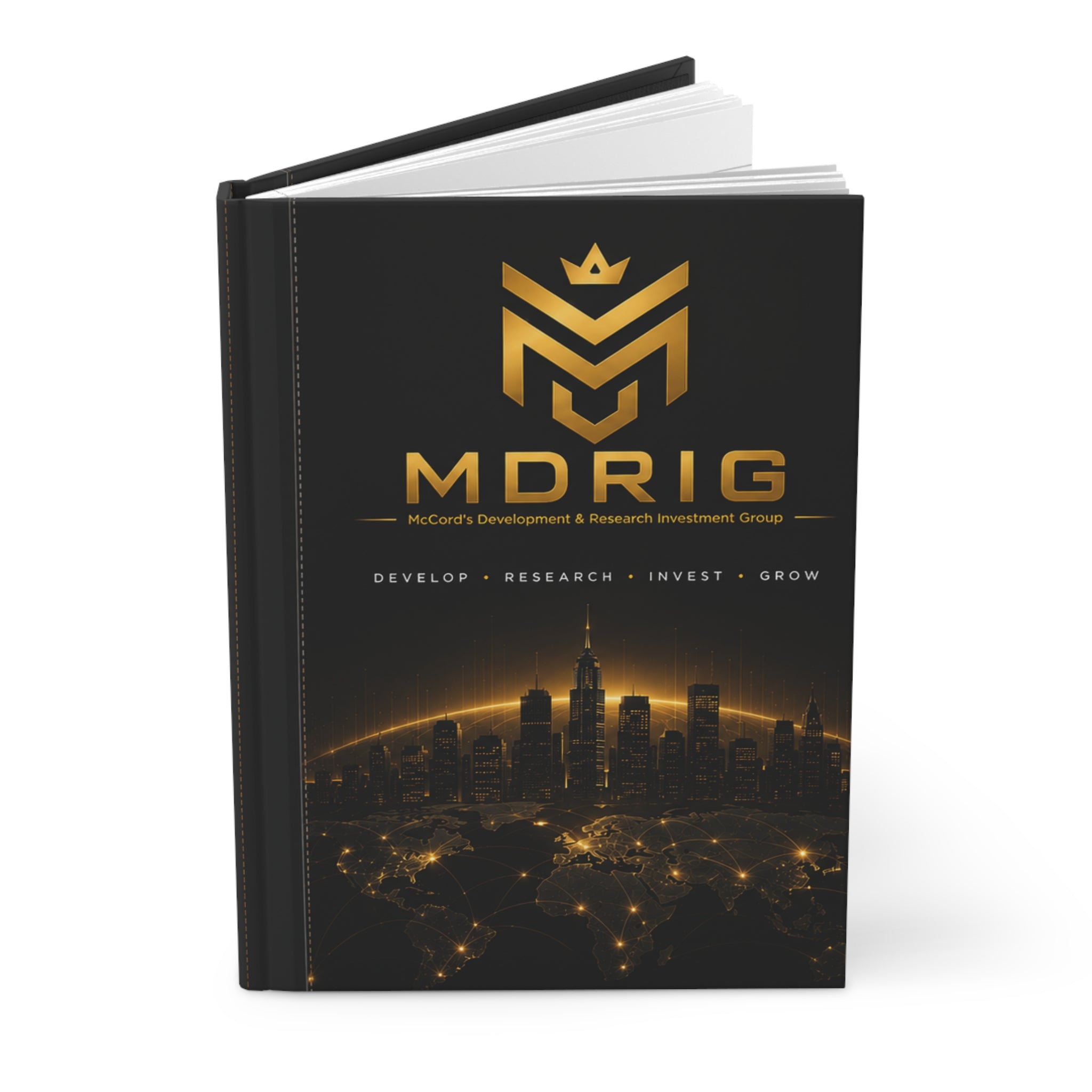Premium black and gold MDRIG notebook for entrepreneurs traders investors and goal planning