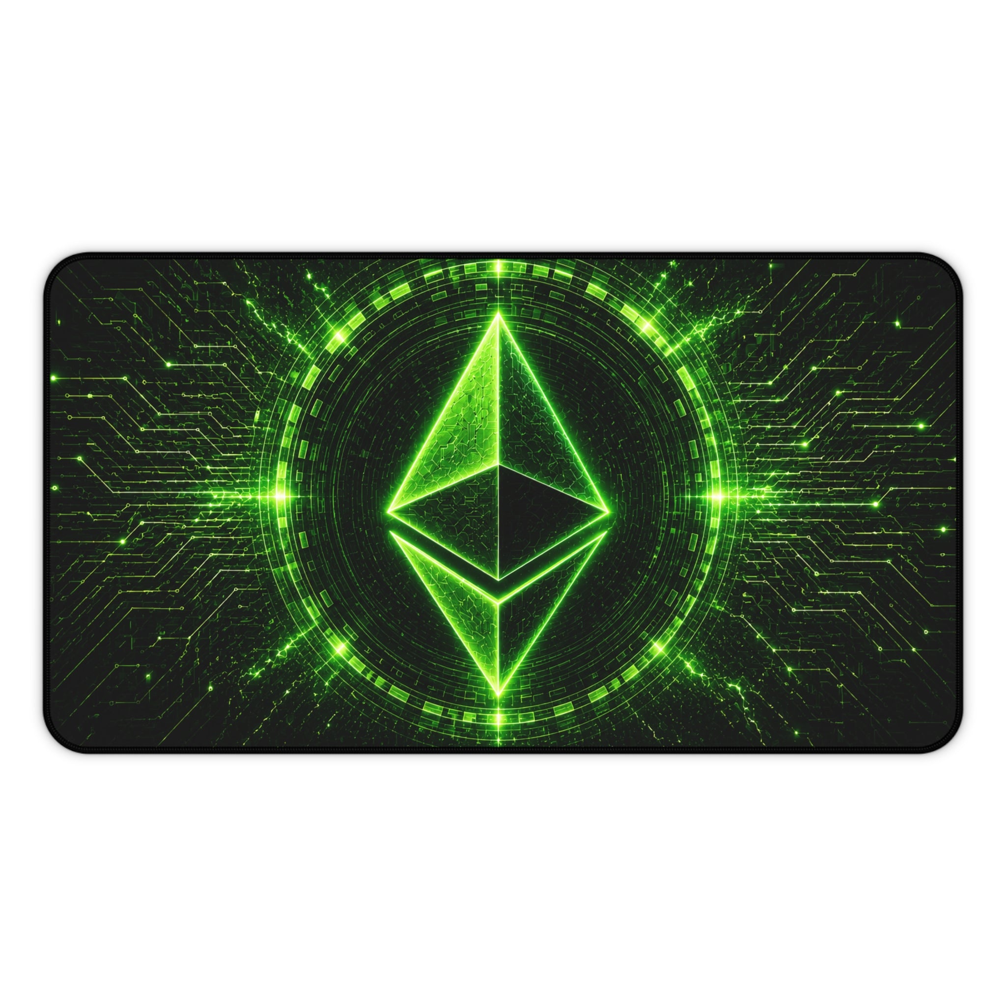Ethereum crypto desk mat closeup for blockchain trading workspace and gaming setup