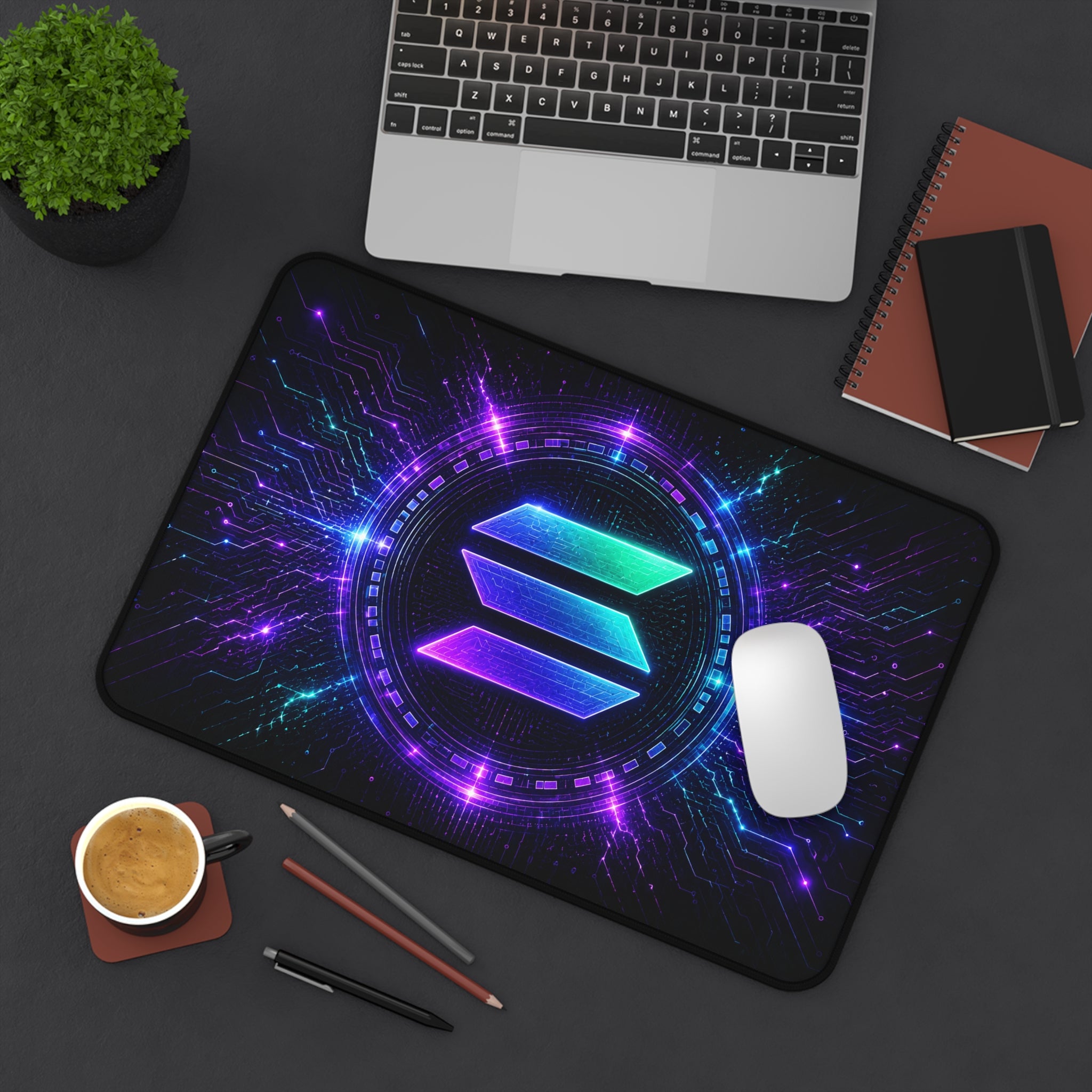 Solana Desk Mat | SOL Crypto Mouse Pad | Cyberpunk Gaming Setup | Solana Trader Desk Pad | Neon Crypto Office Decor