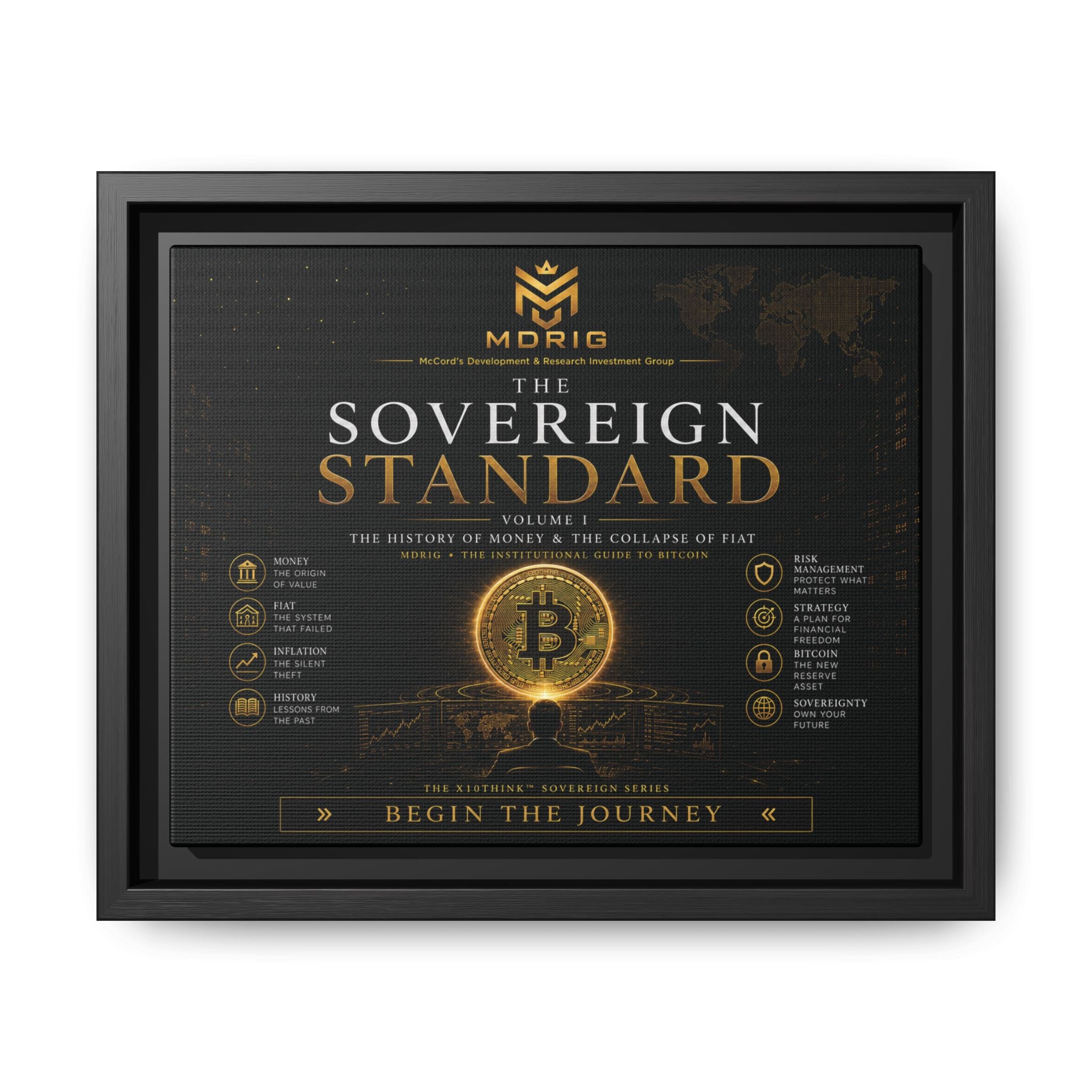 Framed Bitcoin wall art for crypto investors finance offices trading rooms and modern decor