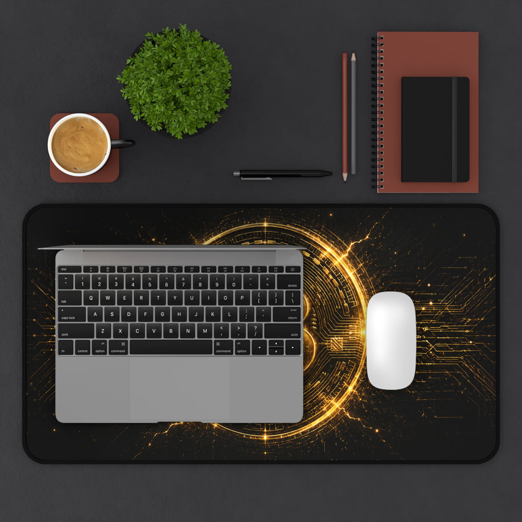 Cyberpunk Bitcoin office desk pad for traders investors and blockchain enthusiasts