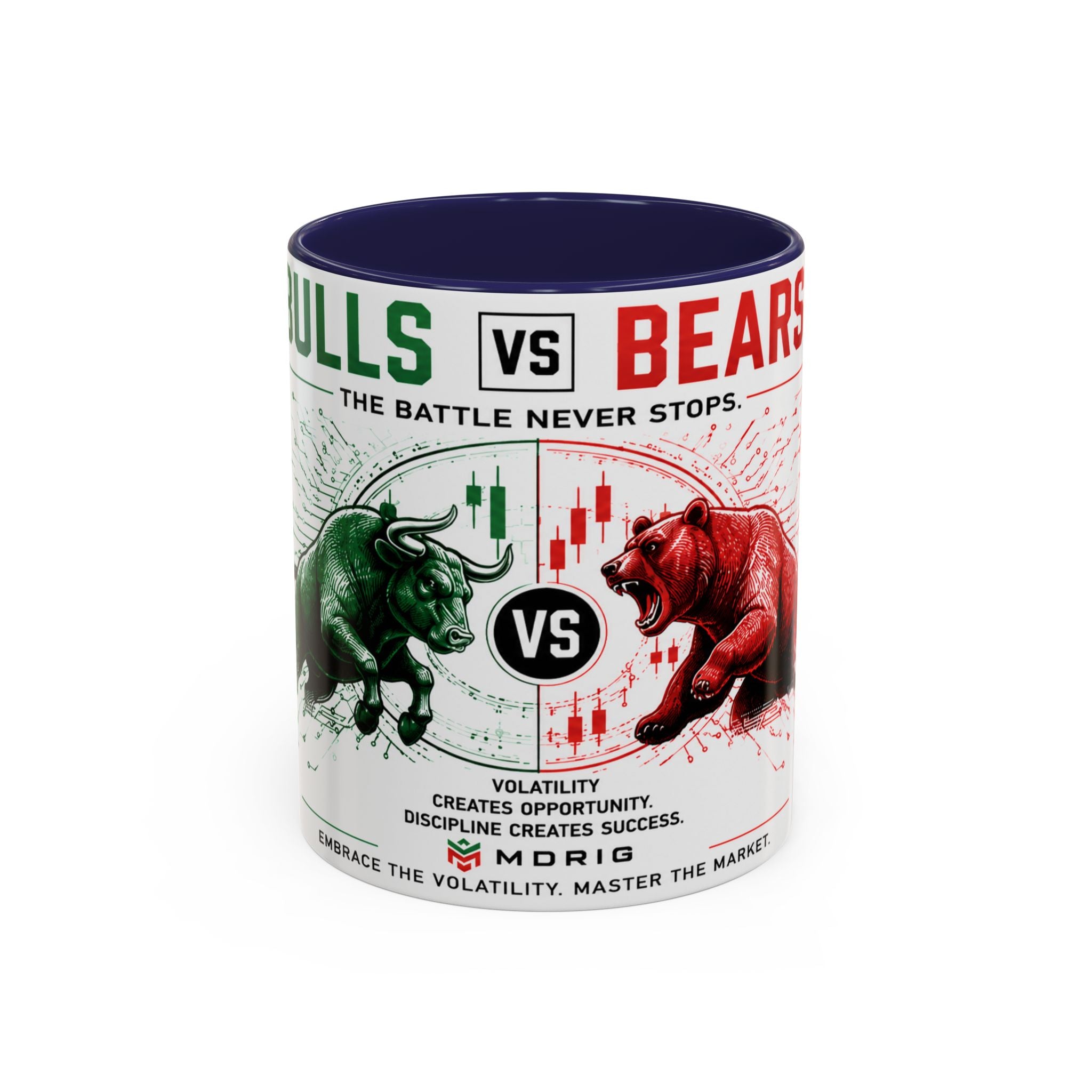 Bulls vs Bears coffee mug side view for stock traders crypto investors and finance gifts
