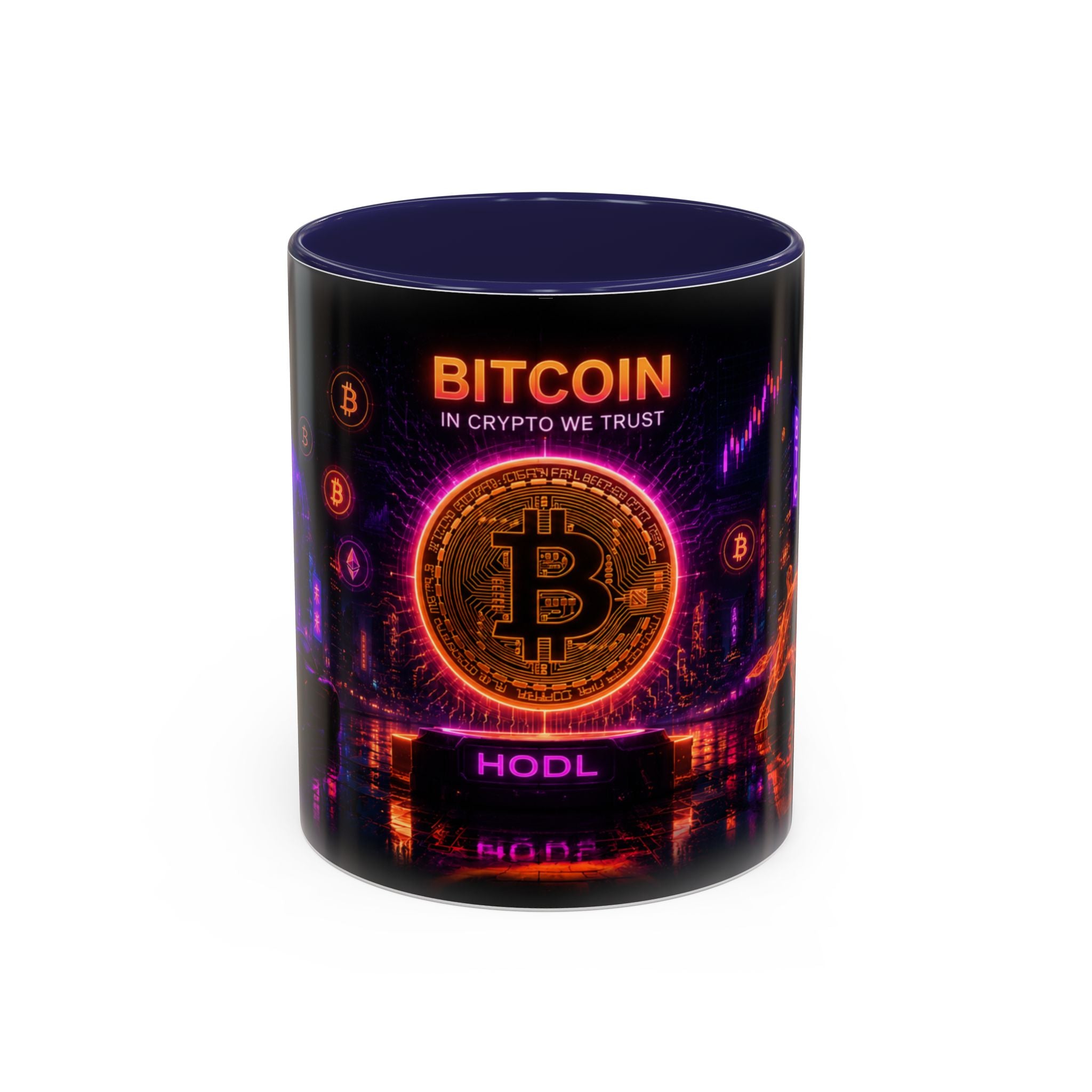 Bitcoin cyberpunk mug side view for crypto traders Bitcoin investors and blockchain gifts