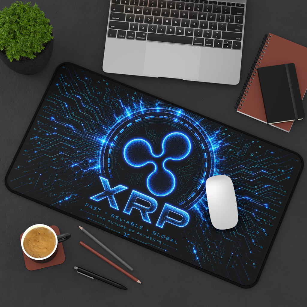 XRP Cryptocurrency Circuit Logo Desk Mat | Blue Crypto Gaming Mousepad