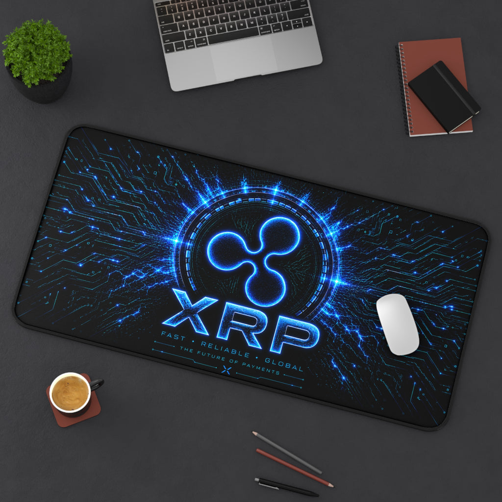 XRP Cryptocurrency Circuit Logo Desk Mat | Blue Crypto Gaming Mousepad