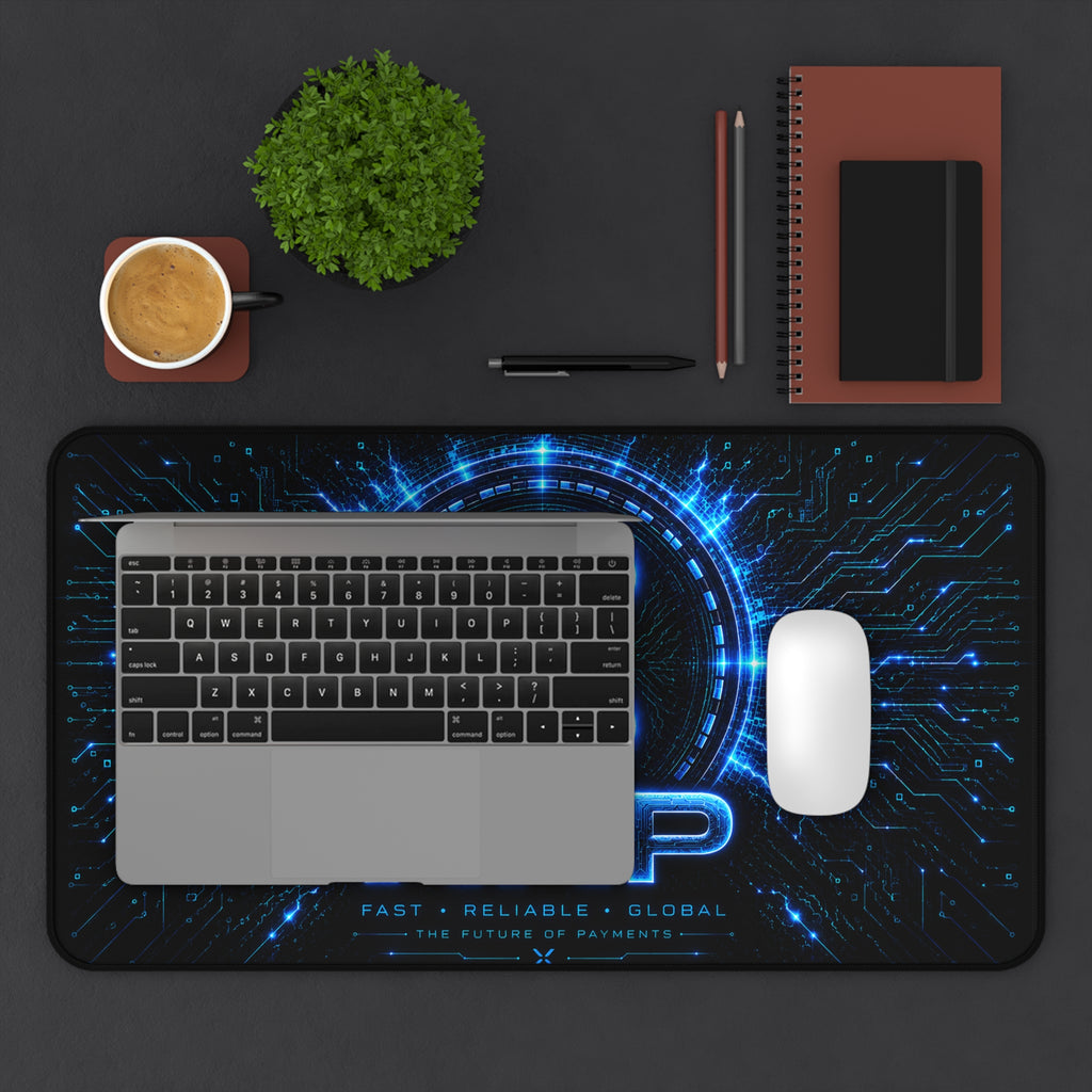 XRP Cryptocurrency Circuit Logo Desk Mat | Blue Crypto Gaming Mousepad