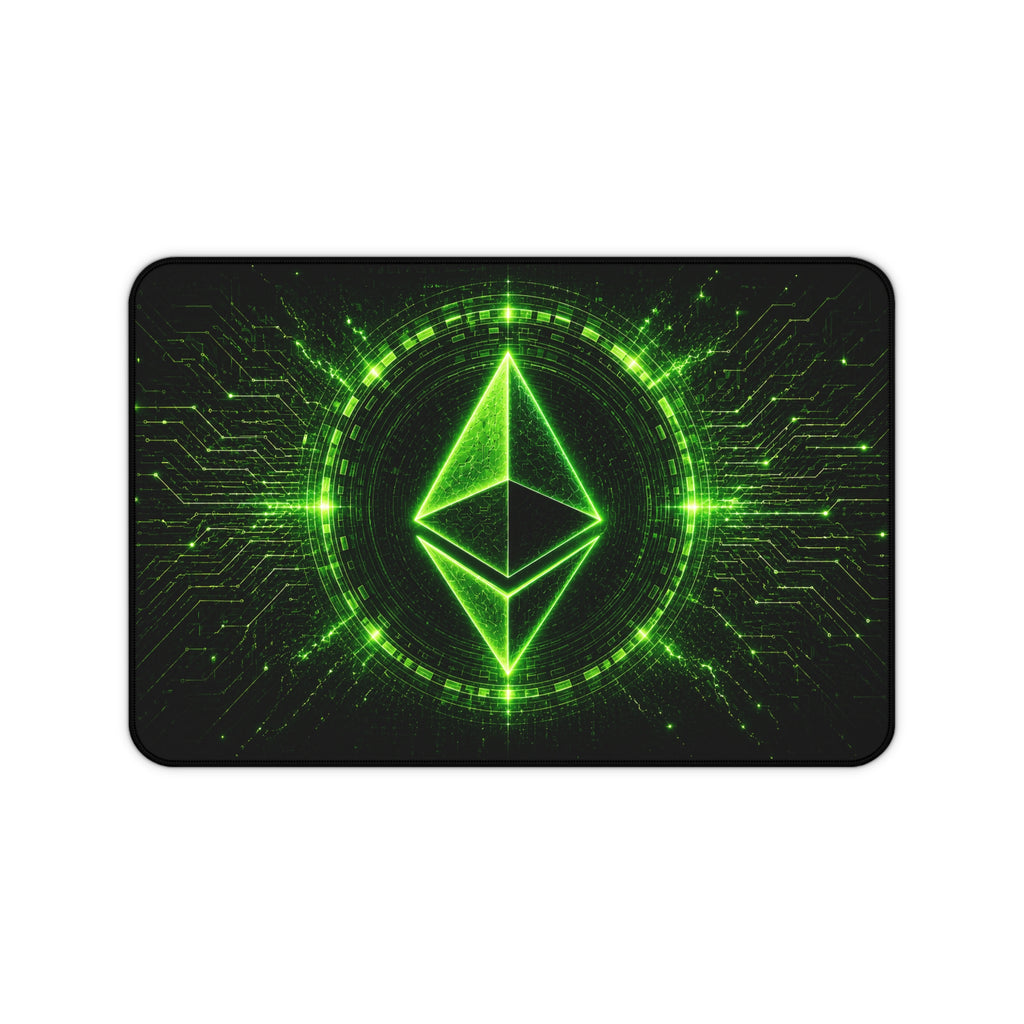 Neon Ethereum desk mat for crypto traders gamers blockchain fans and tech workspaces