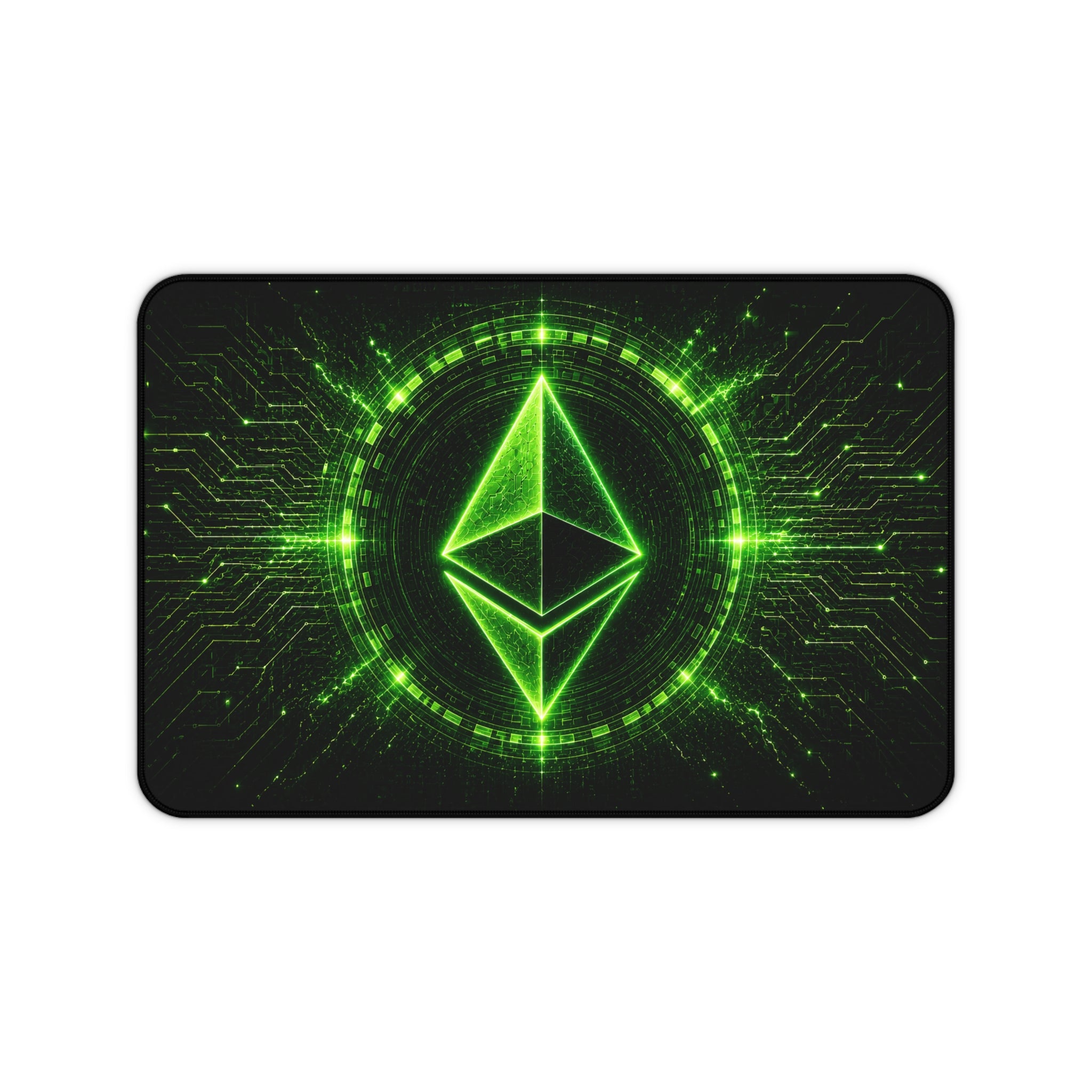 Neon Ethereum desk mat for crypto traders gamers blockchain fans and tech workspaces