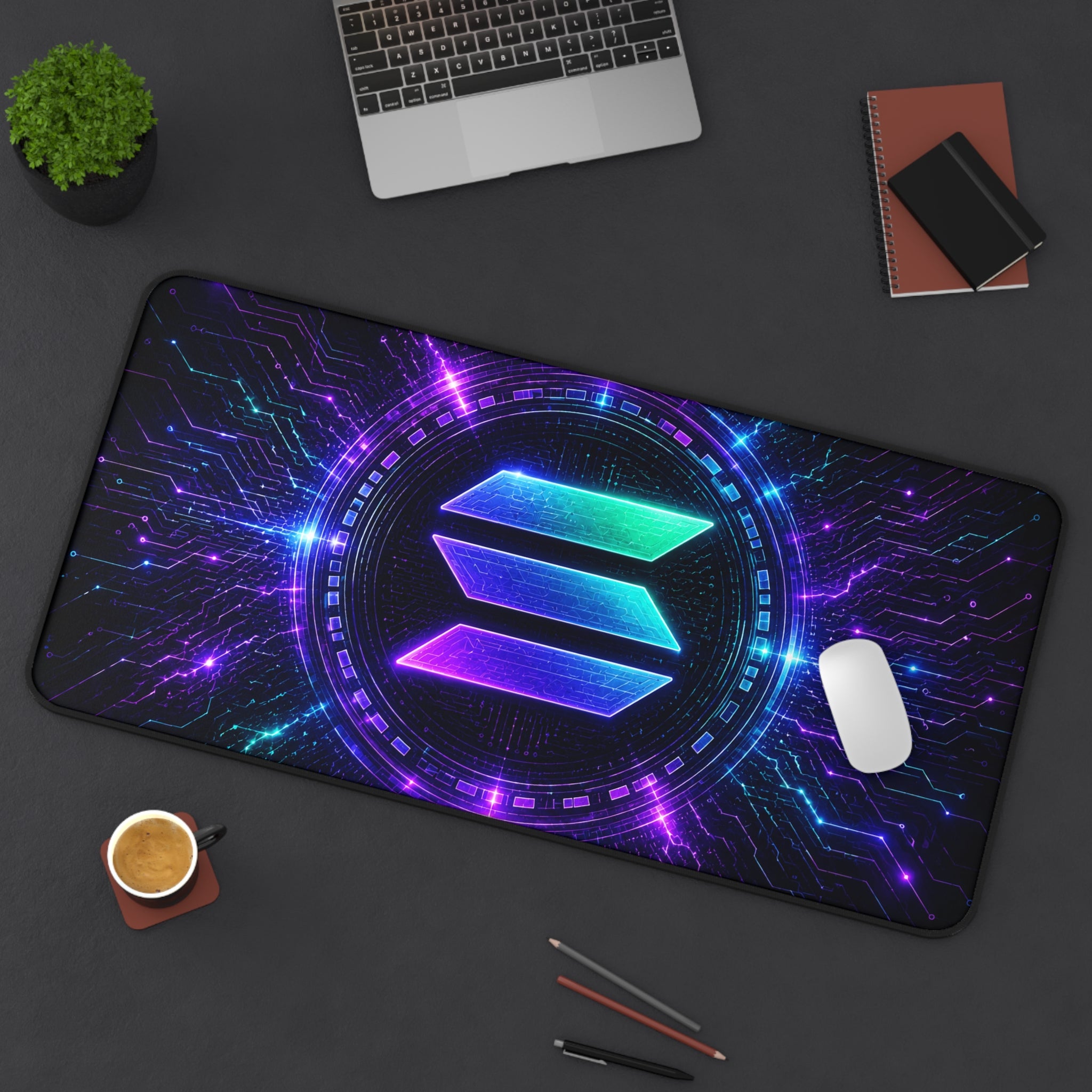 Solana Desk Mat | SOL Crypto Mouse Pad | Cyberpunk Gaming Setup | Solana Trader Desk Pad | Neon Crypto Office Decor