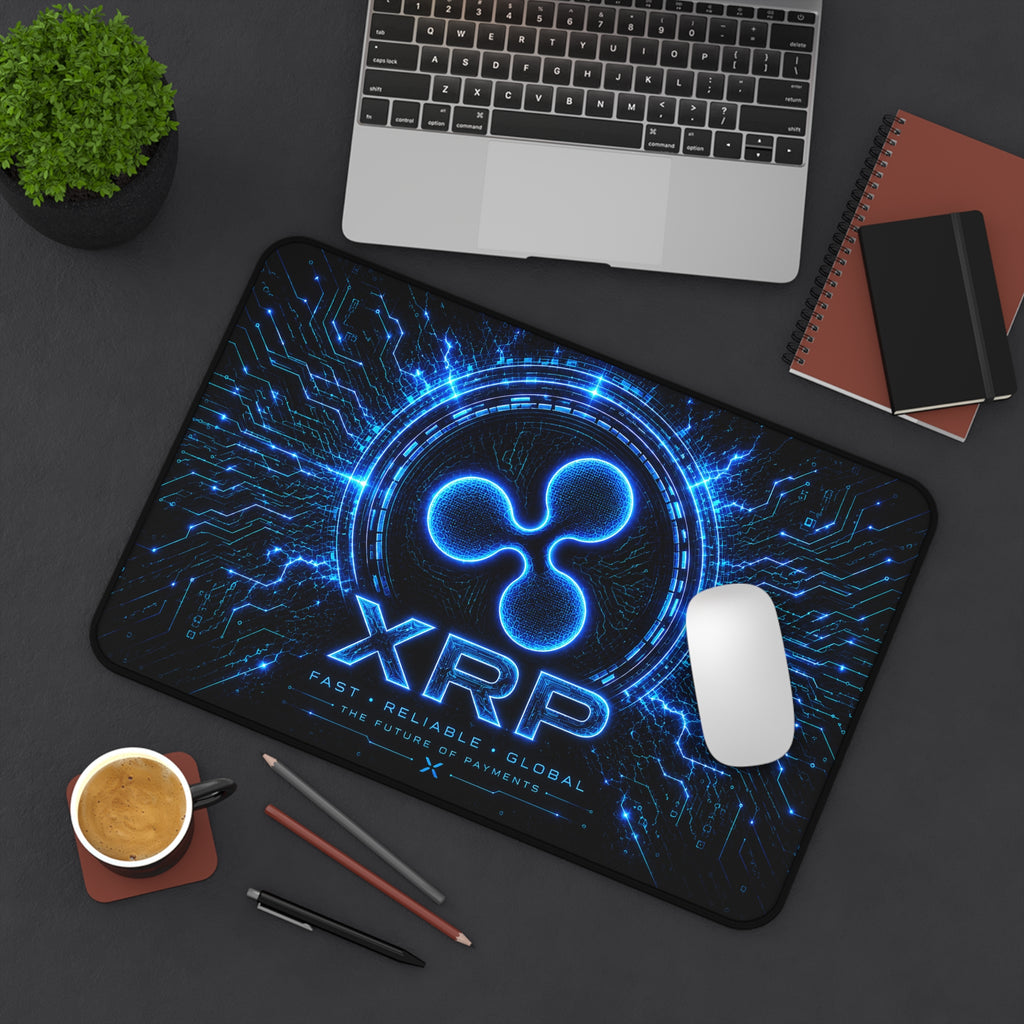XRP Cryptocurrency Circuit Logo Desk Mat | Blue Crypto Gaming Mousepad