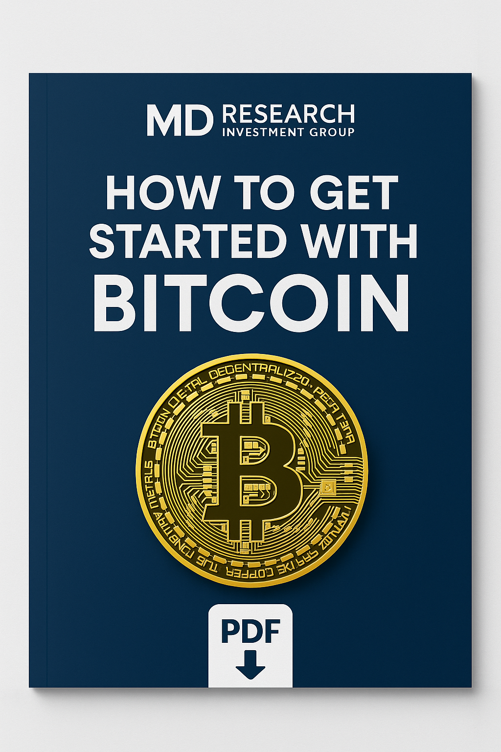 Book cover of 'How to Get Started with Bitcoin' by MD Research Investment Group on a blue background